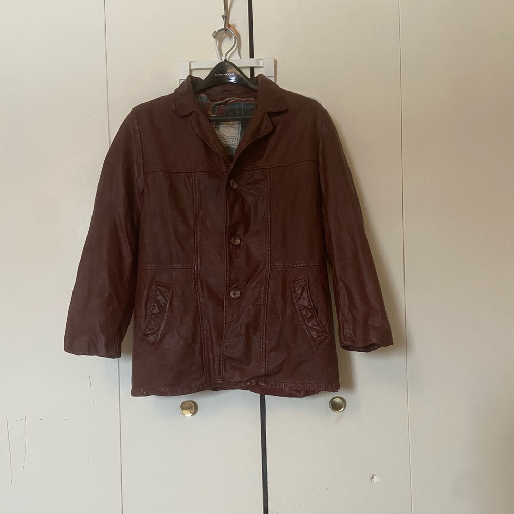 Vintage 1970s London Fog Red Leather Jacket 44L Removable Plaid Vest Made in USA